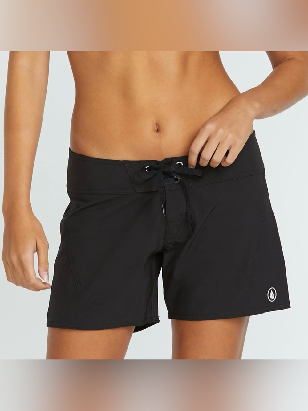 NWT Volcom Simply Solid Front-Tie 5”Board Shorts Swim Low Rise Black Women’s 5
